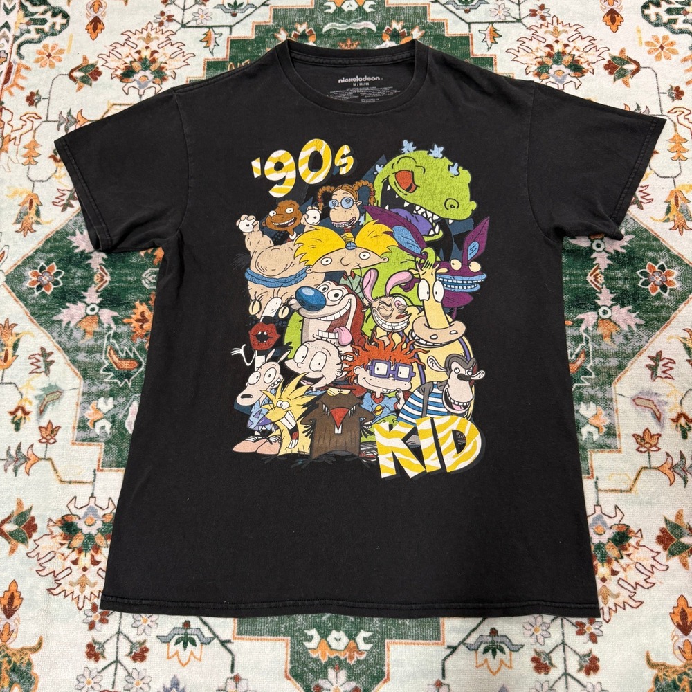 Nickelodeon 90s Nicktoons T-Shirt Black Graphic‎ Tee Cartoon Men's